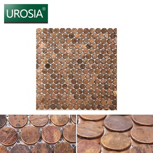 Luxury Kitchen Wall Backsplash Mosaic Tiles Metallic Bronze Mix Copper Bronze Metal Penny Wall Tile Round