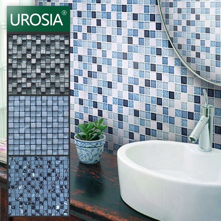 kitchen Backsplash mosaic for washroom wall background / foshan swimming pool glass light blue square mosaic