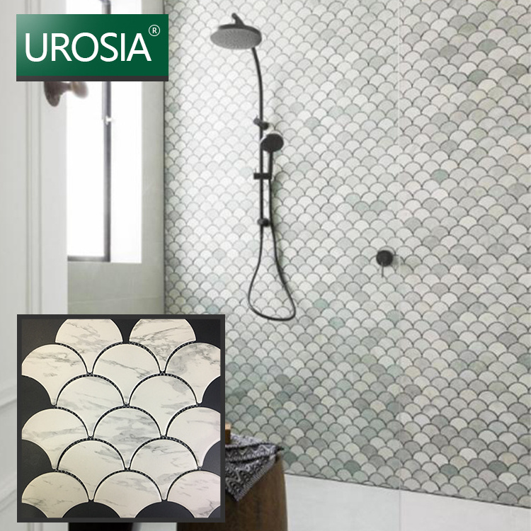 Wholesale Bathroom Fan Shape Fish Scale Mosaic Ceramic Tiles For Wall Decoration