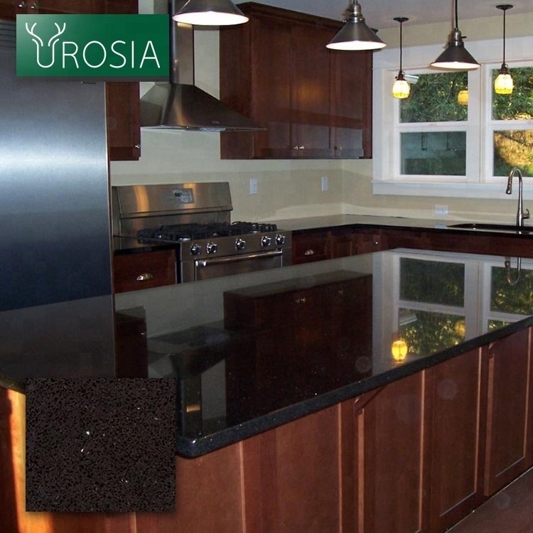 Black Sparkle Mirror Artificial Quartz Stone Countertops Cheap Price