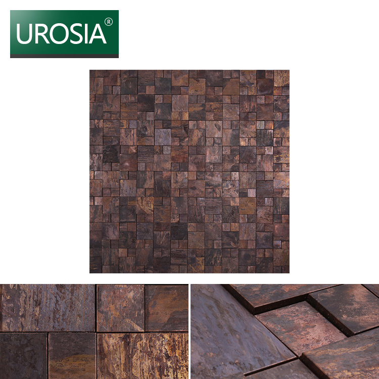 Luxury Rustic Bathroom Antique Rustic Mosaic Bronze Wall Tile Square 3d Copper Bronze Metal Mosaic Tile