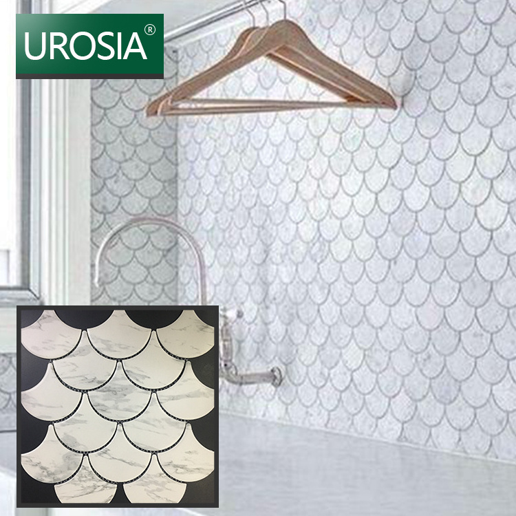 Wholesale Bathroom Fan Shape Fish Scale Mosaic Ceramic Tiles For Wall Decoration