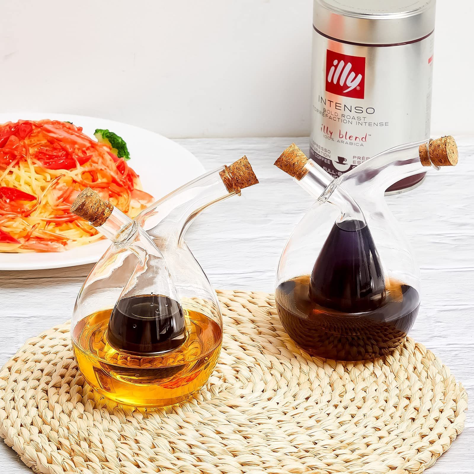 2 in 1 olive oil and vinegar bottle double layer sauce oil bottle glass Oil Dispenser