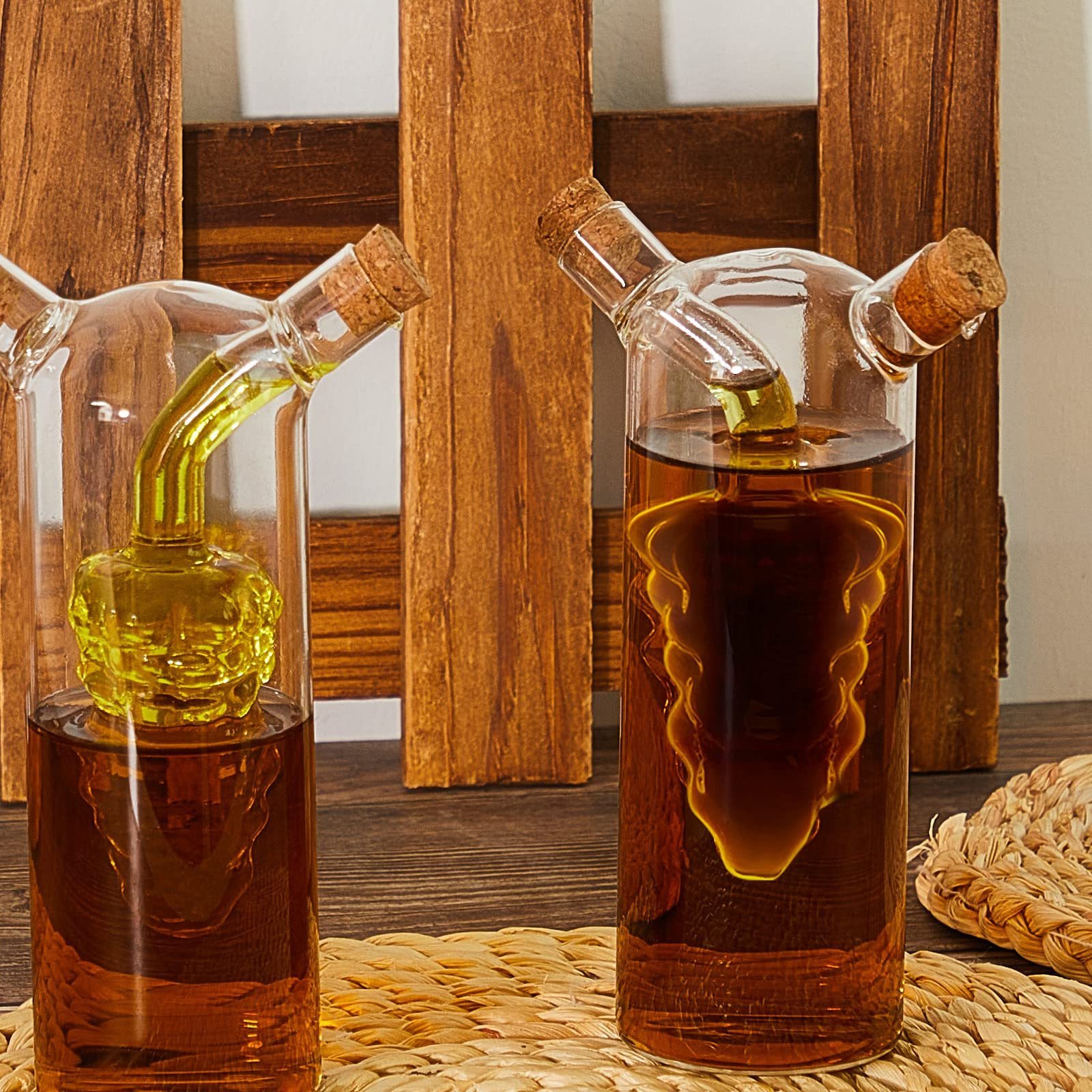 2 in 1 olive oil and vinegar bottle double layer sauce oil bottle glass Oil Dispenser