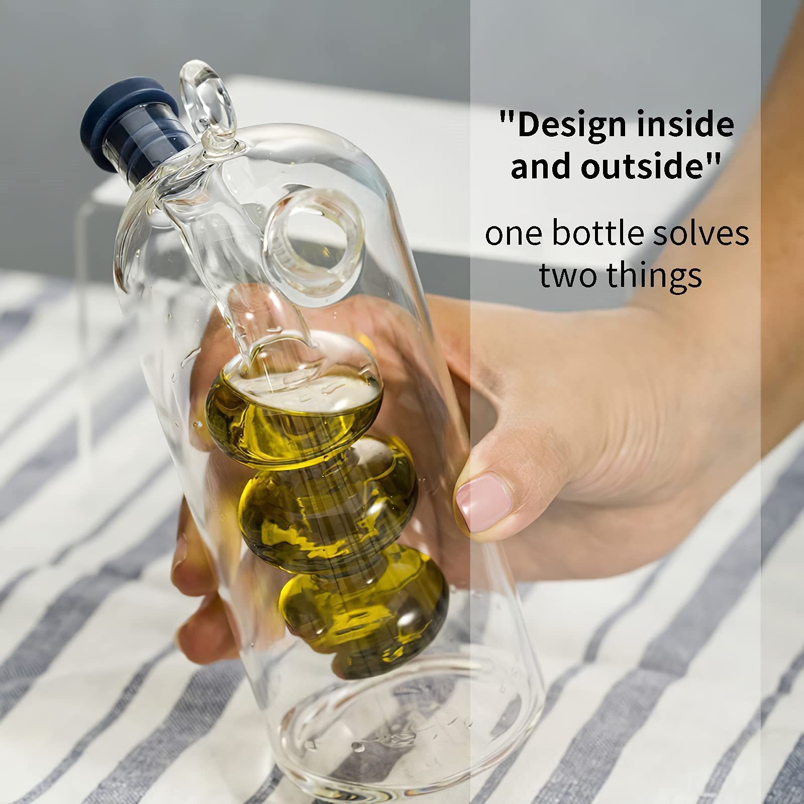 2 in 1 olive oil and vinegar bottle double layer sauce oil bottle glass Oil Dispenser