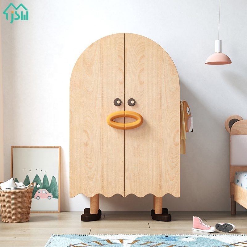 Kids Bedroom Furniture Cartoon Duck Two Doors Cloth Wardrobe Wooden Kids Wardrobe