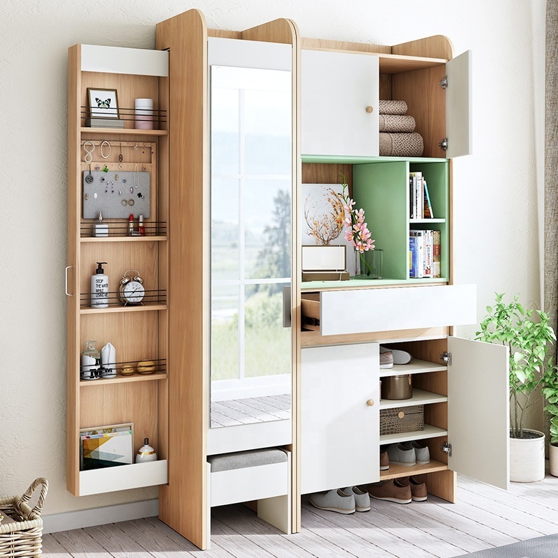 Nordic Style Modern Home Furniture Entrance Living Room Cabinet Mirror Tall Wood Shoe Storage Cabinet