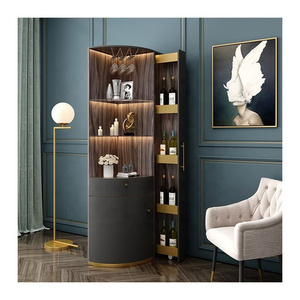 Luxury Living Room Home Furniture LED Light Corner Bar Wine Display Cabinet