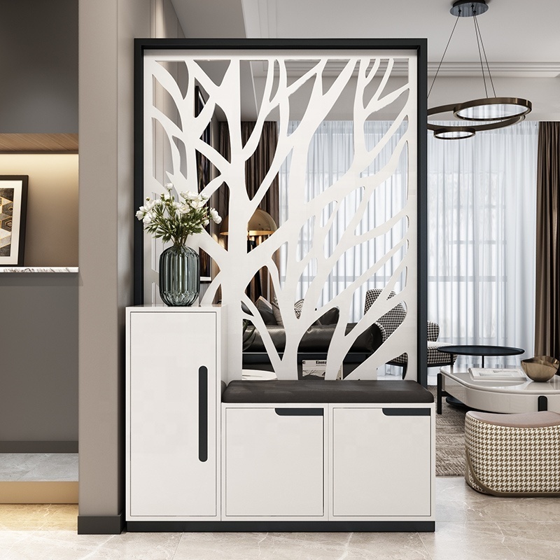 Customized Modern Sculpture Screen White Entrance Shoe Storage Furniture Living Room Cabinet