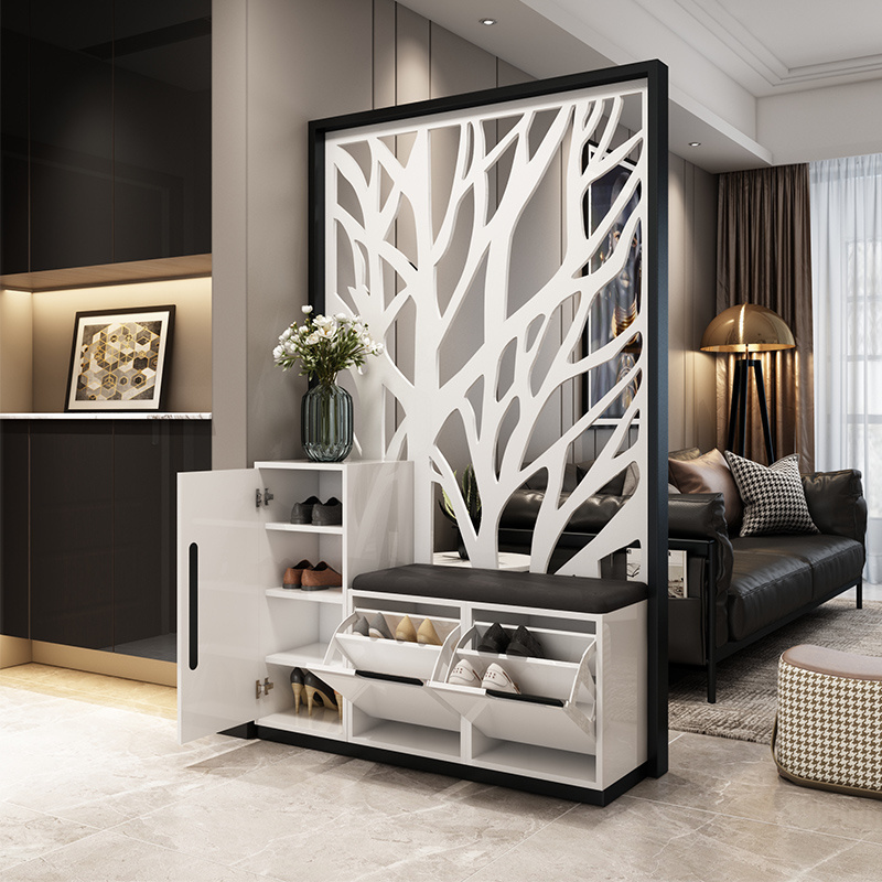 Customized Modern Sculpture Screen White Entrance Shoe Storage Furniture Living Room Cabinet