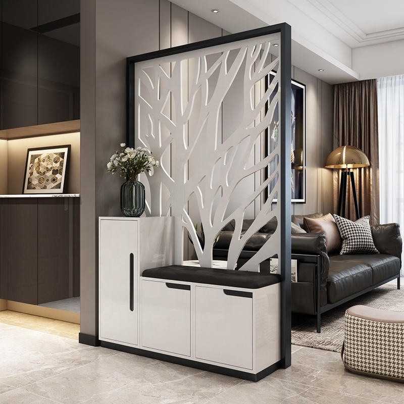 Customized Modern Sculpture Screen White Entrance Shoe Storage Furniture Living Room Cabinet