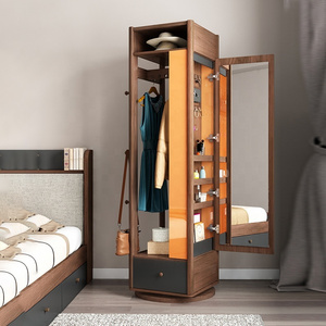 Bedroom Furniture Modern Storage Mirrored Wooden Rotatable Clothes Closets Coat Rack