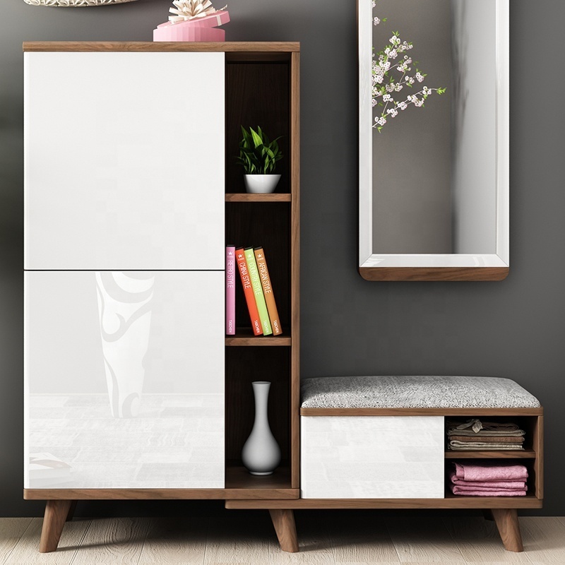 Jasiway Modern Wall Mounted Mirror Soft Seat Design White Shoe Rack Storage Shoes Cabinet