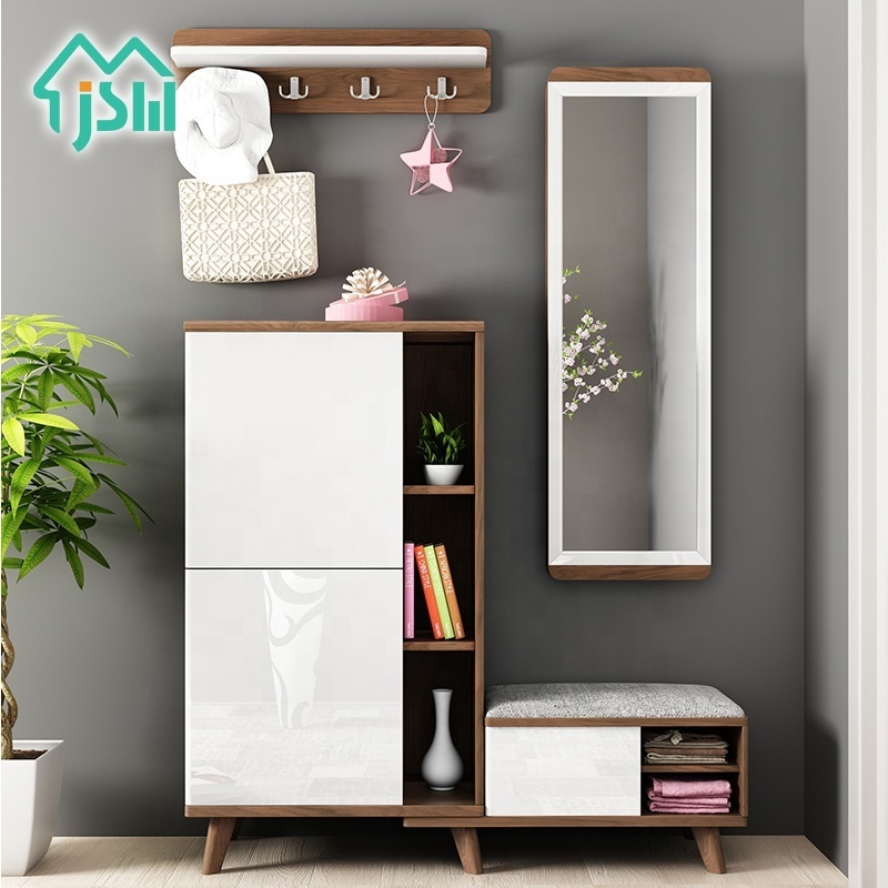 Jasiway Modern Wall Mounted Mirror Soft Seat Design White Shoe Rack Storage Shoes Cabinet