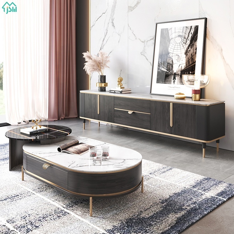 European Style Living Room Furniture Storage Tv Cabinet  Sintered Stone Marble Unit Luxury Tv stand and coffee table