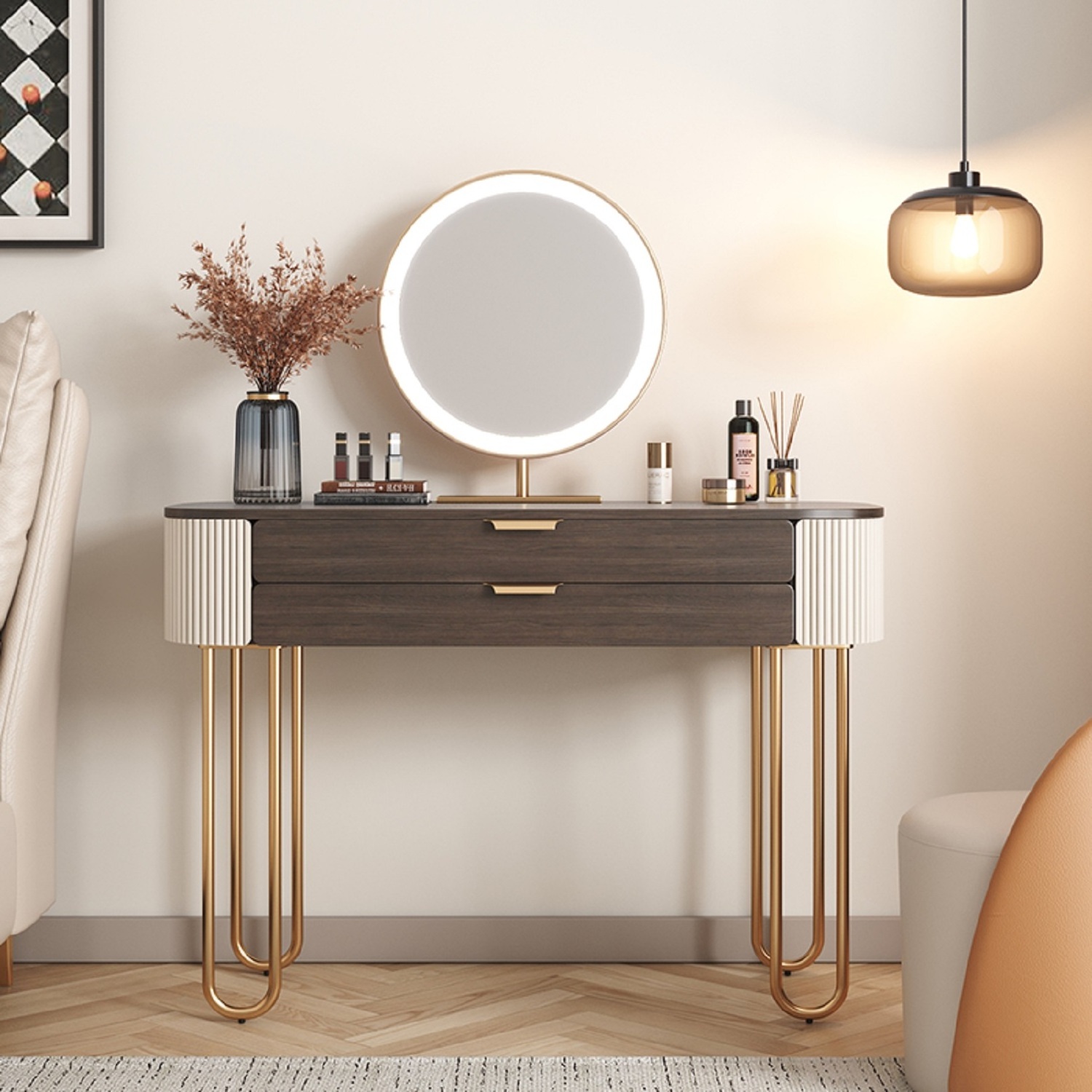 High end Luxury Style Bedroom Furniture Storage Girls Dresser Modern European Make Up nordic Dressing Table with mirror