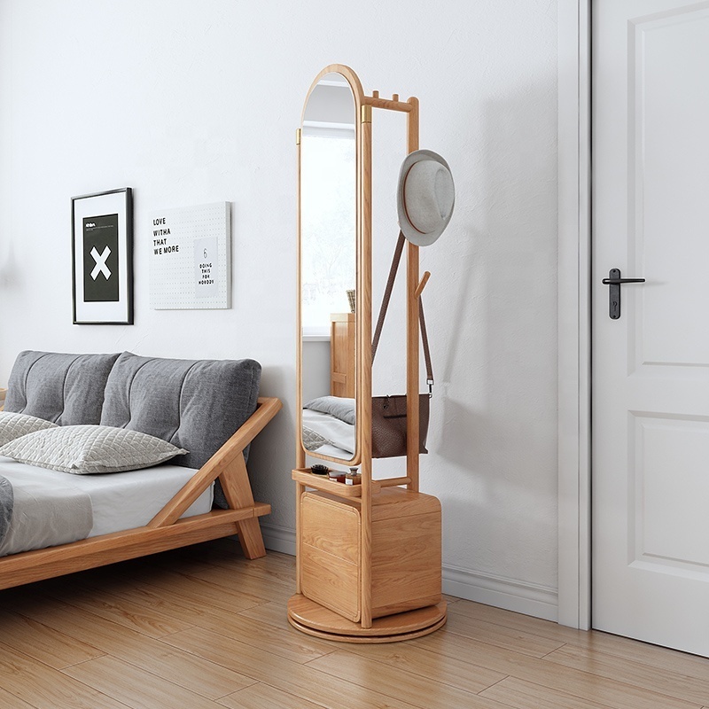 Bedroom Furniture Modern Mirror Design Clothes Stand Wooden Portable Coat Rack