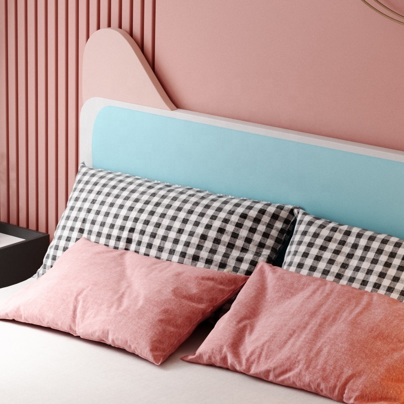 Bedroom Furniture New Modern Pink Cat Ears Headboard 1.5 1.8 Meters Queen Size Girls Bed Pink