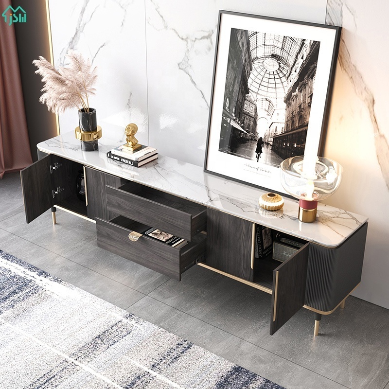 European Style Living Room Furniture Storage Tv Cabinet  Sintered Stone Marble Unit Luxury Tv stand and coffee table