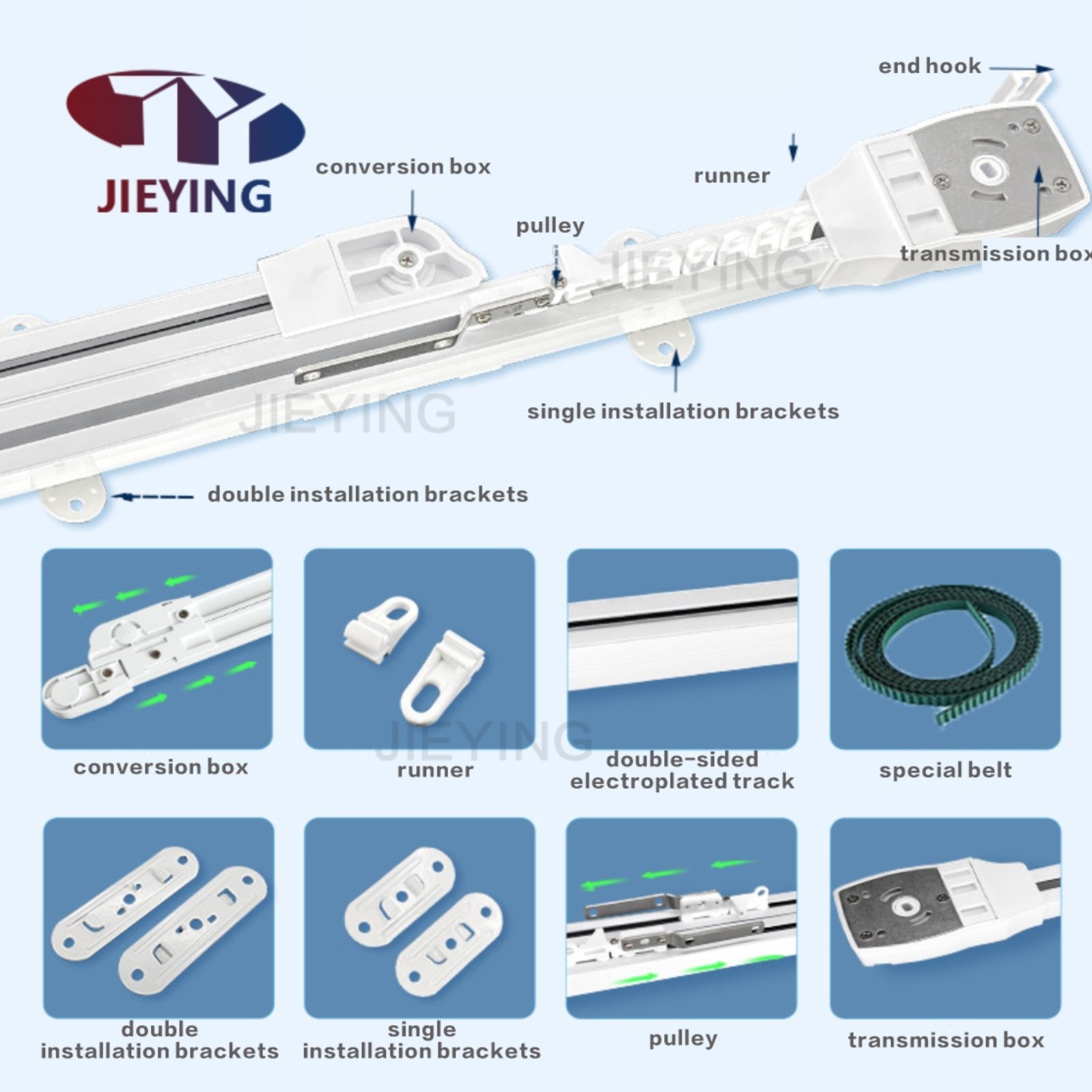 Jieying Smart Home Electric Curtain Rail Automation Electric Curtain Motor Smart Motorized Curtain Track