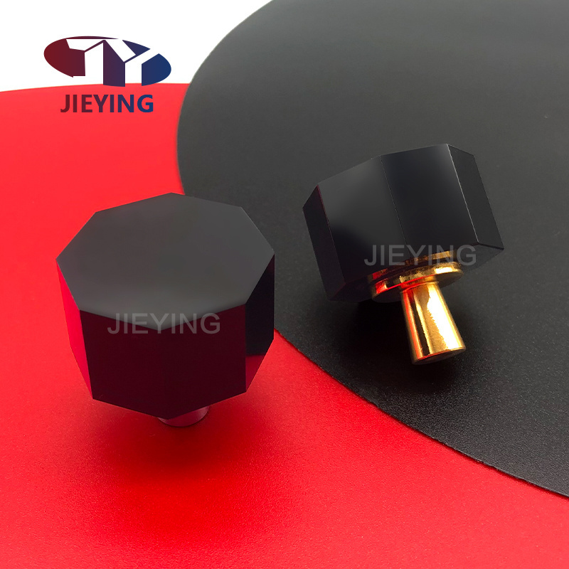 Jieying Simple Single Hole Door Knobs Gold Base Drawer Wardrobe Cabinet Black Octagon Crystal Handle Furniture Pull