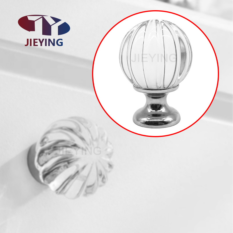 Jieying Closet Drawer Storage Box Door Handle Single Hole Transparent Acrylic Crystal Knobs Furniture Pull