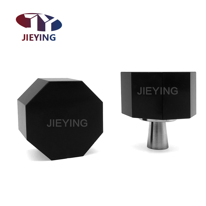 Jieying Simple Single Hole Door Knobs Gold Base Drawer Wardrobe Cabinet Black Octagon Crystal Handle Furniture Pull