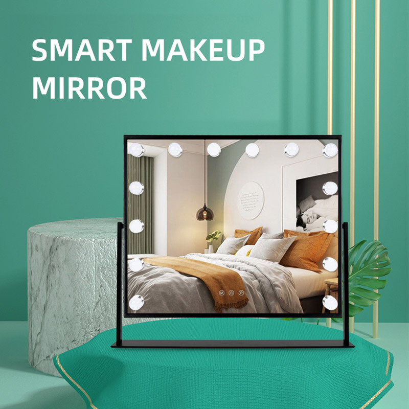 21x24 Inches Big Size Black Mirror Lighted Makeup Mirror with 14 Dimmer Bulbs With 360 Rotation Tabletop Vanity Mirror