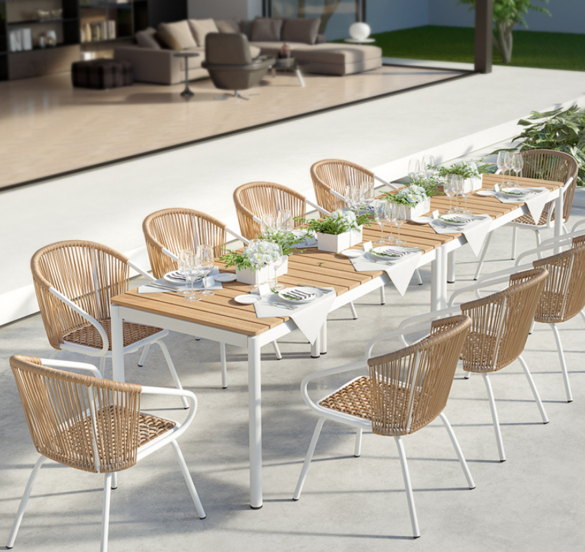 Wicker Furniture for Party Garden Restaurant Stackable Aluminium Rope Dining Outdoor Chairs