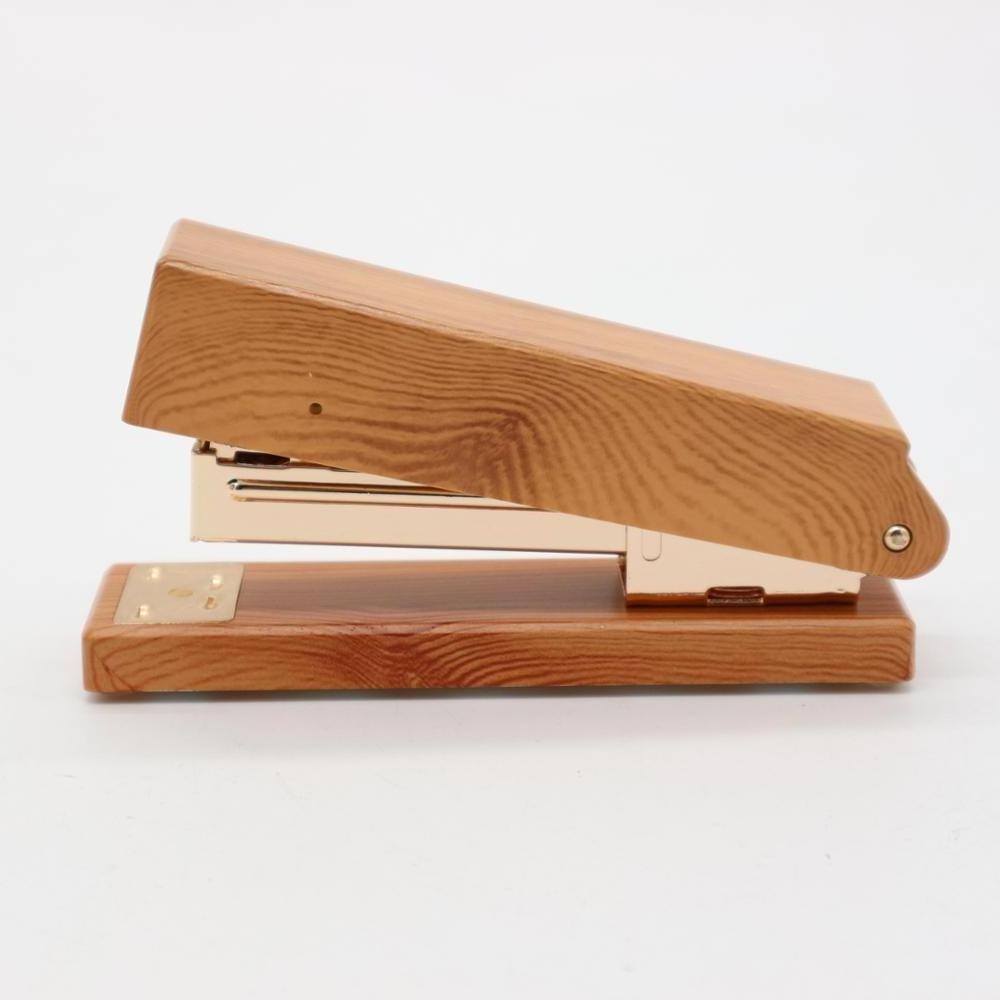 JSM Wood Grain Acrylic Square Head Fancy Student Standard size Top Quality Desk Accessories Kit Stapler set Decorative