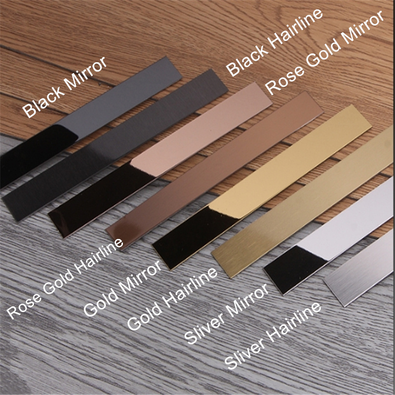 Stainless Steel Metal Flat Trim Strip Tile Trim Profile Mirror Brushed Flat Trim Silver Rose Gold For Wall Furniture Wardrobe