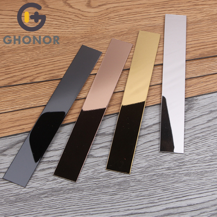 Stainless Steel Metal Flat Trim Strip Tile Trim Profile Mirror Brushed Flat Trim Silver Rose Gold For Wall Furniture Wardrobe