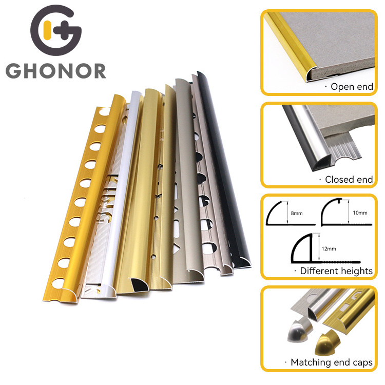 Low Price Metal Decorative Wall Molding Ceramic Gold Edging Curved Tile Edge Trim Border Strip Corners Aluminium Trim