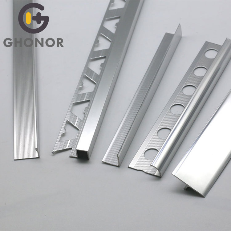 Different Shape Decorative Aluminum Alloy Anodized Silver Metal Marble Tile Edge Corner Trim Modern Style Metal