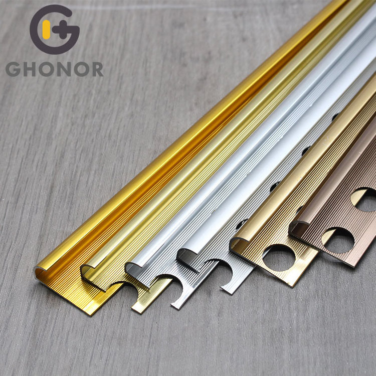 Low Price Metal Decorative Wall Molding Ceramic Gold Edging Curved Tile Edge Trim Border Strip Corners Aluminium Trim