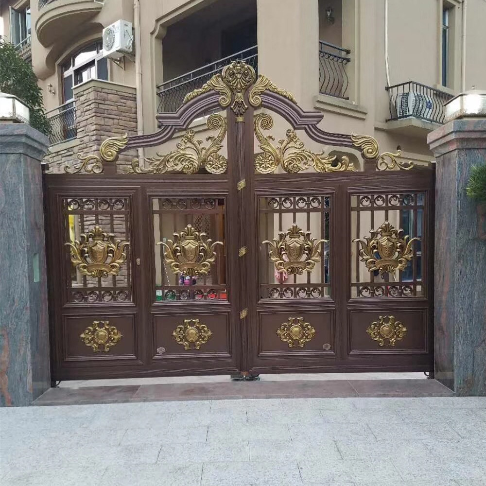 Latest Steel Retractable Trackless Main Folding Park Barrier Gate Designs Exterior Aluminum Decorative Folding Entrance Gate