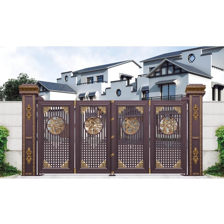 Latest Steel Retractable Trackless Main Folding Park Barrier Gate Designs Exterior Aluminum Decorative Folding Entrance Gate