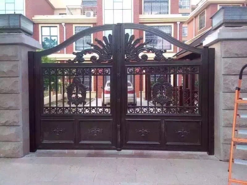 church door iron square flower accordion driveway road foldable gate decoration pillar design