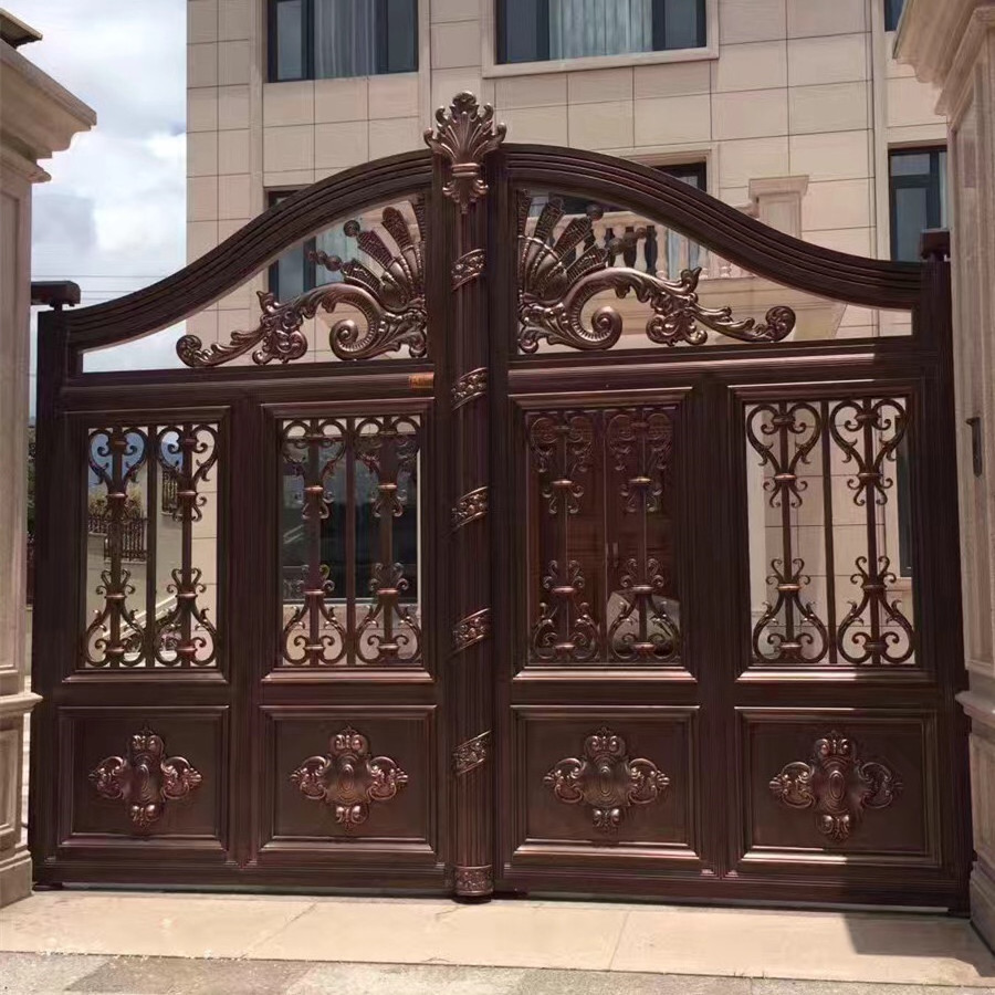 Latest Steel Retractable Trackless Main Folding Park Barrier Gate Designs Exterior Aluminum Decorative Folding Entrance Gate