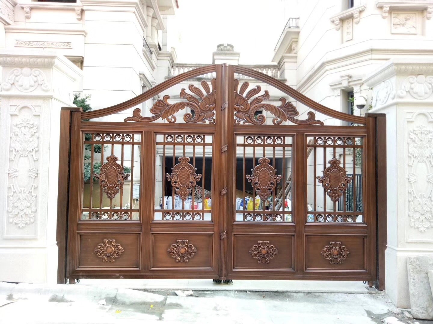 church door iron square flower accordion driveway road foldable gate decoration pillar design