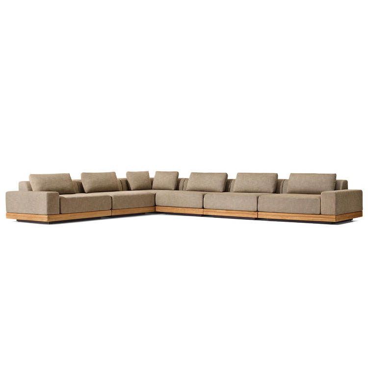 Modern Weathered Teak Outdoor Sofa Conversation Set Solid Wood Corner Sofa Garden Furniture Sectional L Shape Sofa Set