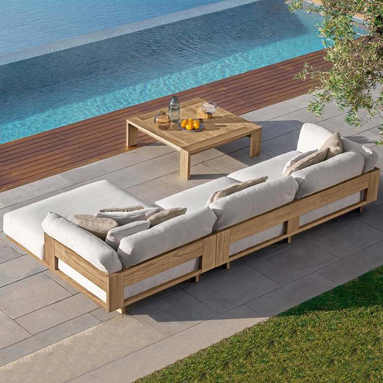 Hotel Patio Outdoor Sofa Sets Lounge Furniture Teak Garden Sofa Couch Wooden Modular L shape Sofa Set