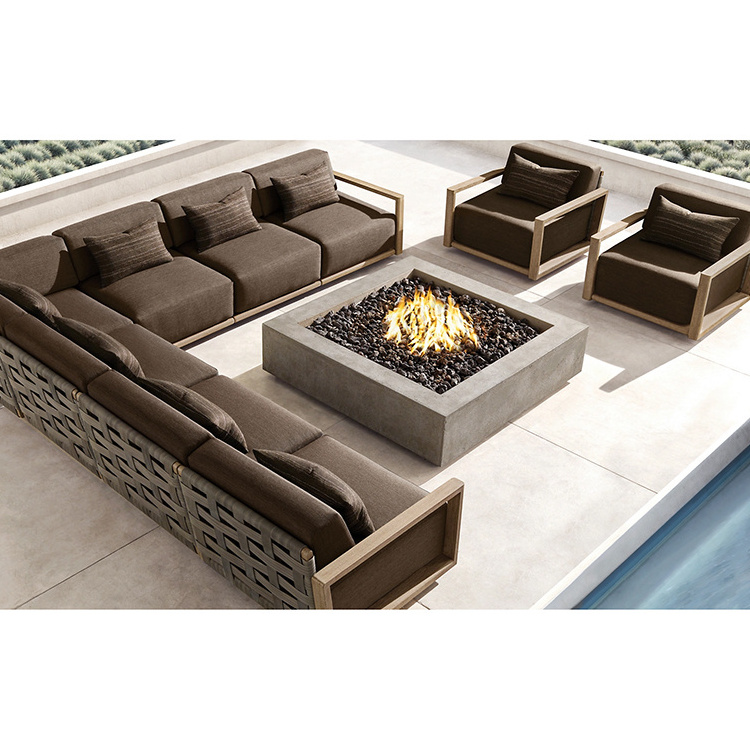 Manufacturer Hotel Patio Furniture Rattan Corner Sofa Set Garden Teak Wood Outdoor L Shaped Sofa Modular Sectional