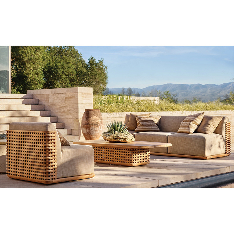 New Design Backyard Deck Garden Sofa Set Hotel Patio Luxury Solid Wood Teak Furniture Outdoor Couch 1 2 3 Seats