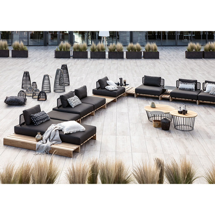 Modern Garden Furniture All Weather Teak Wood Patio Sectional Sofa Luxury Hotel Waterproof Outdoor L Shape Sofa Set