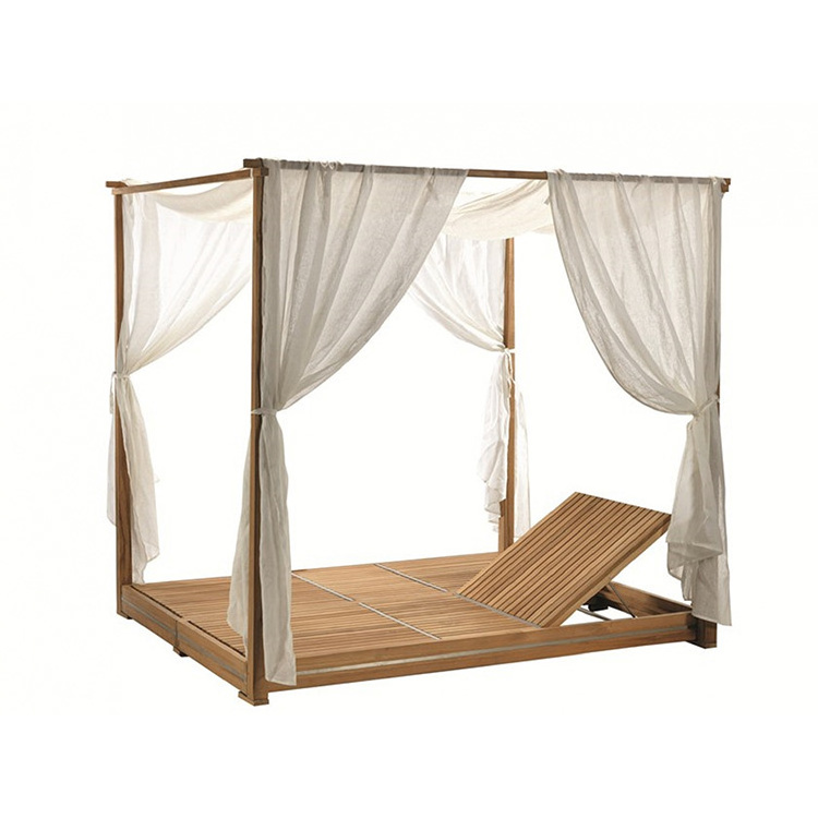 New Arrival Hotel Resort Furniture Outdoor Pool Leisure All Weather Teak Wood Frame Double Daybed Cabana