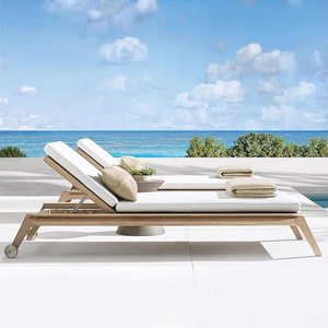 New Style Resort Furniture Outdoor Sun Lounger All Weather Wood Adjustable Tan Pool Beach Teak Sunbed With Wheels