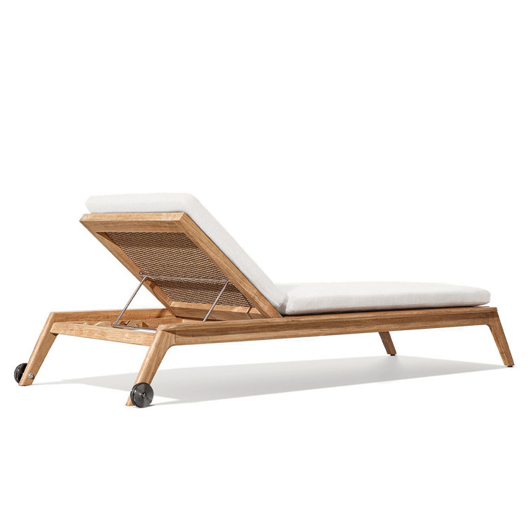 New Style Resort Furniture Outdoor Sun Lounger All Weather Wood Adjustable Tan Pool Beach Teak Sunbed With Wheels