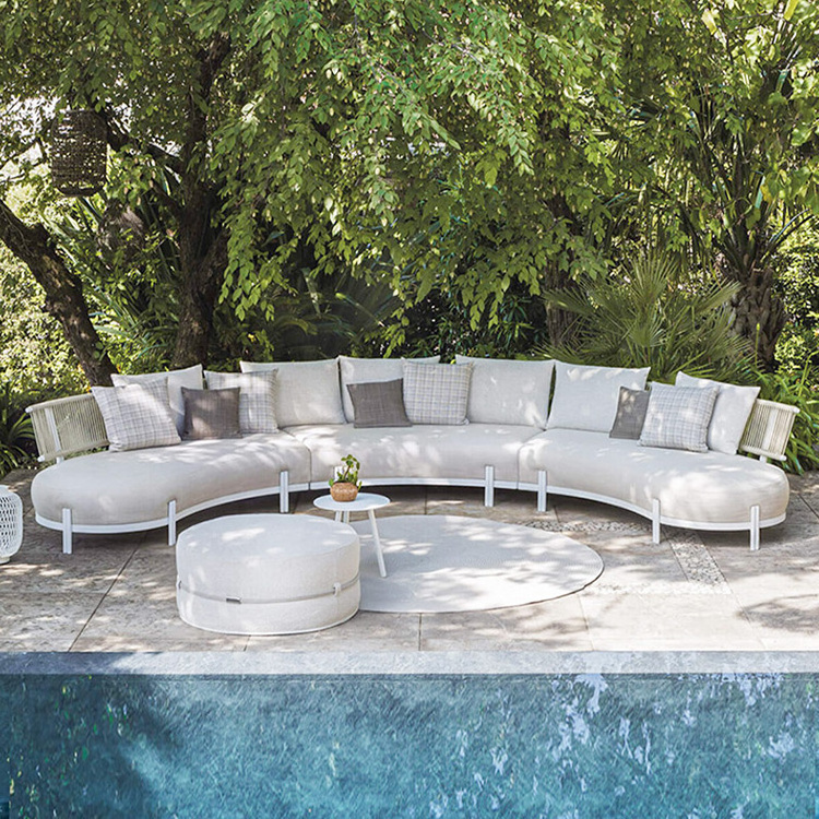 Modern Hotel Furniture Garden Sofas With Cushion Aluminum Frame Rope Outdoor Sectional Curved Sofa Set