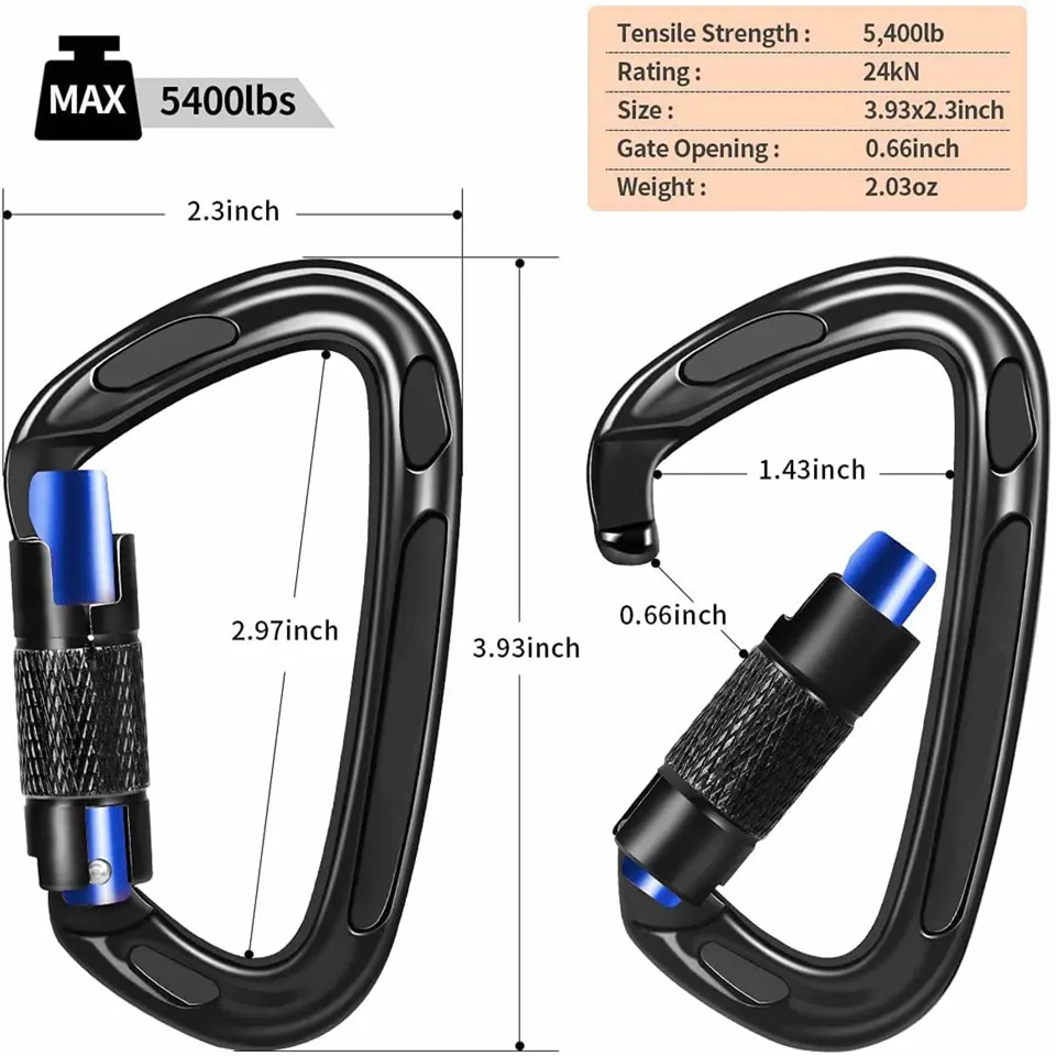 New Aviation Aluminium Carabiner quickdraws 24KN D-Shape Climbing Carabiner Autolocking